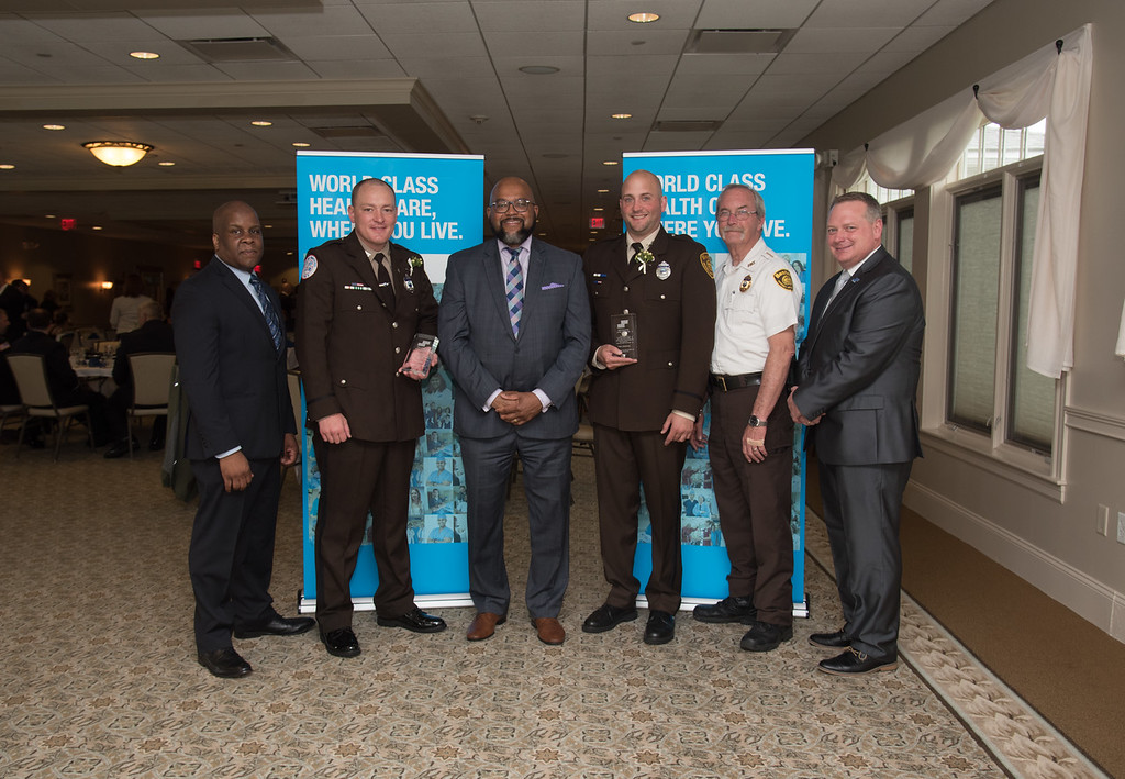 Award Ceremony Picture in order (left to right): •	Ian Riley, EMS Manager, Gregory Pease, Award Recipient from Boston EMS, Thomas Sands, President, Peter Janeliunas, Award Recipient from Boston EMS, Joseph O’Hare, Superintendent Boston EMS, Brenden Hayden, VP EMS